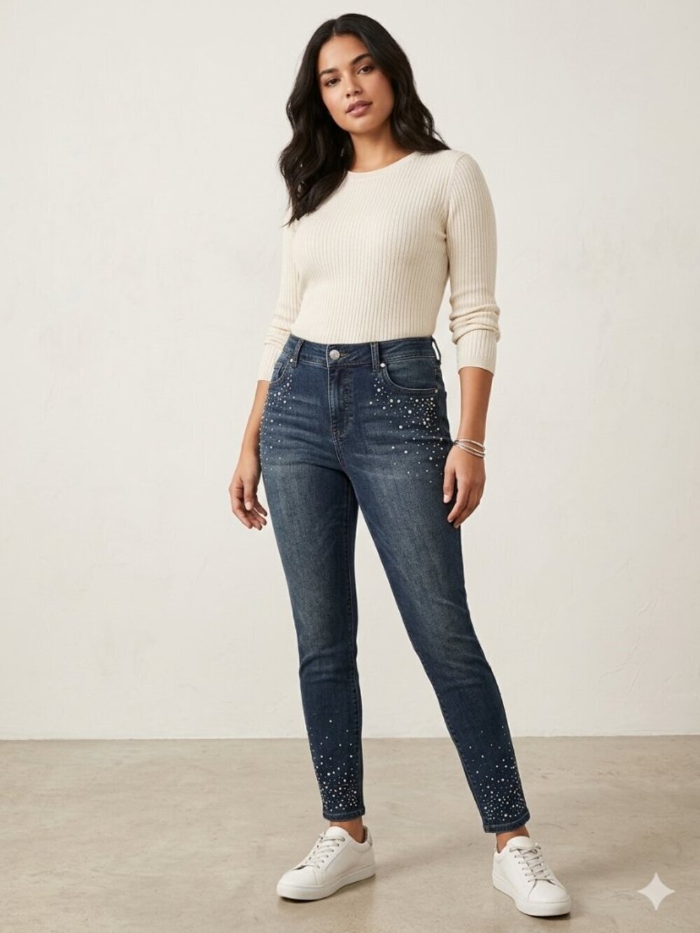 INC Int'l Concepts Size 6 Silver Toned Beaded Studded Embellished Skinny Jeans